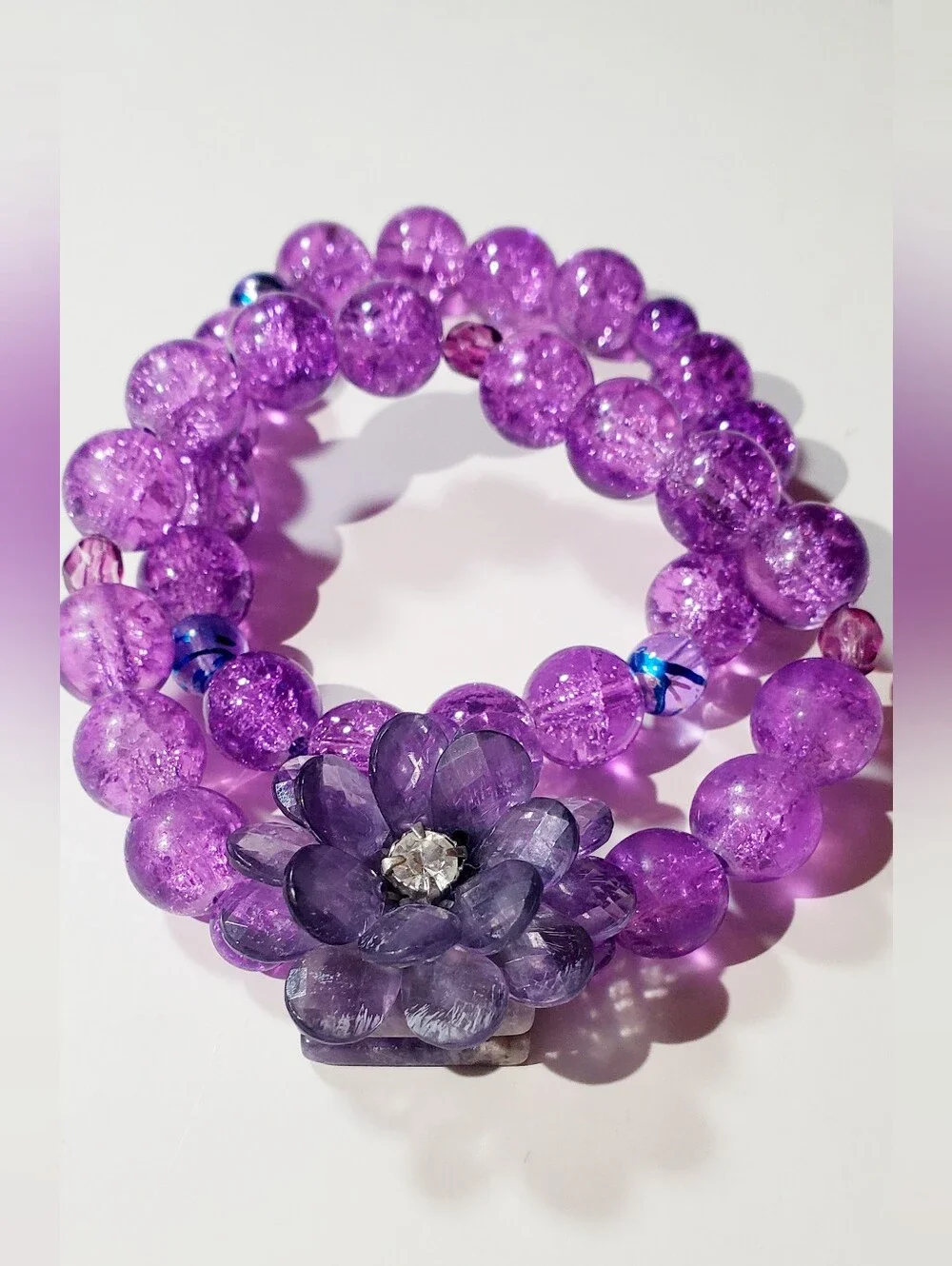 Purple Floral Glsss Beaded Bracelet - Women Jewelry